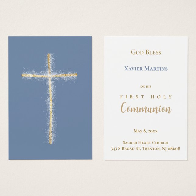 Golden cross First Communion remembrance card (Devant & derrière)