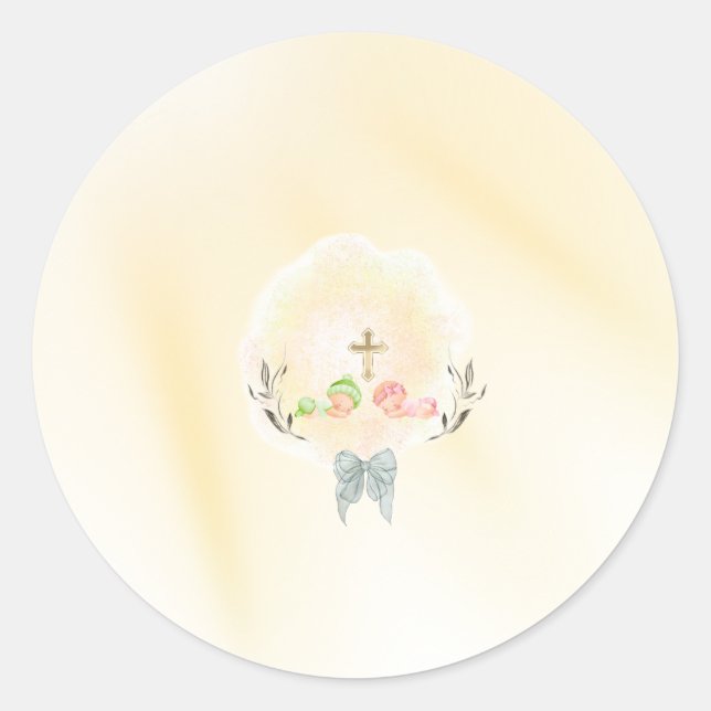  Golden Cross floral baptism round stickers  (Vorderseite)