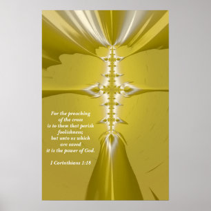 Golden Cross Fraktal-Kunst mit Bibelvers-Plakat Poster