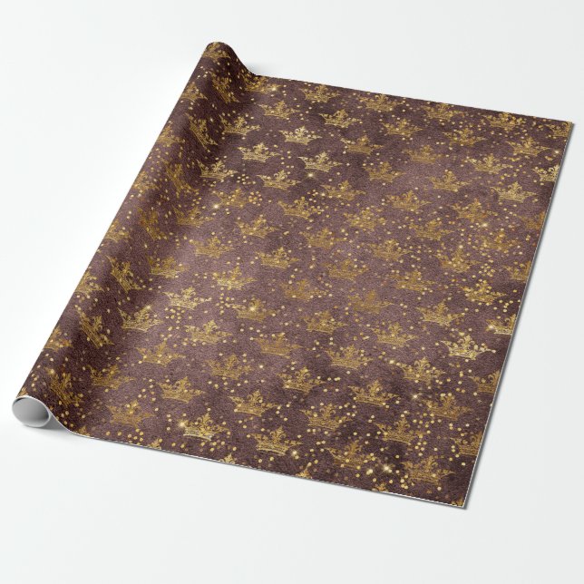 Golden Crown Confetti Royal Burgunde Velvet Geschenkpapier (Ungerollt)
