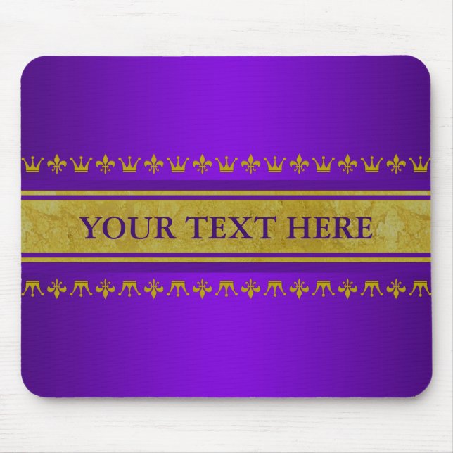 Golden Crown & Lily Border + Ihr Text & Backgr. Mousepad (Vorne)