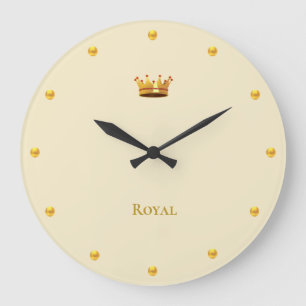 Golden Crown on Light Beige Große Wanduhr
