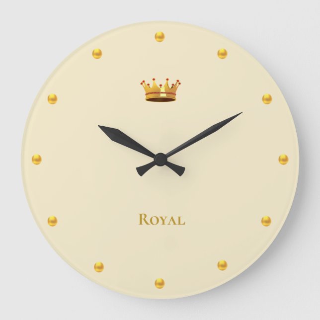 Golden Crown on Light Beige Große Wanduhr (Vorderseite)