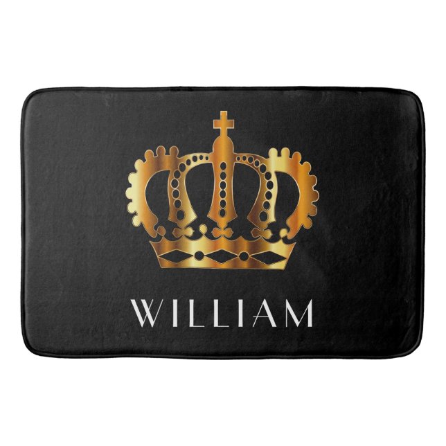 Golden Crown Personalisiert Name Black Badematte (Vorderseite)