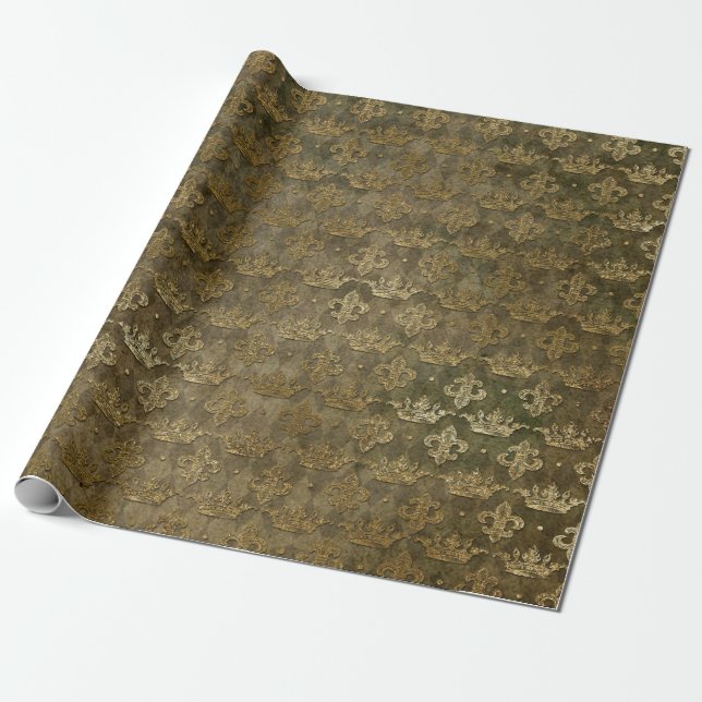 Golden Crown Royal Depp Green Grungy Velvet Geschenkpapier (Ungerollt)