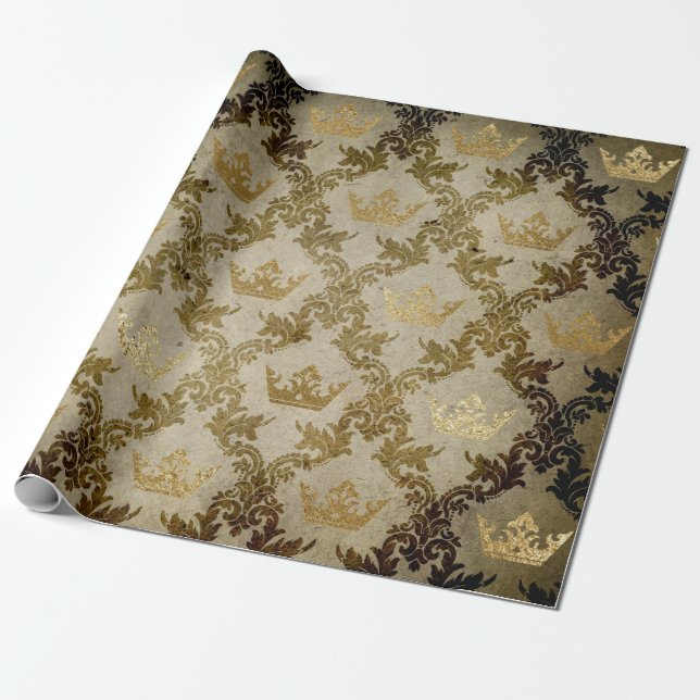 Golden Crown Royal Grungy Ivory Green Velvet Geschenkpapier (Ungerollt)