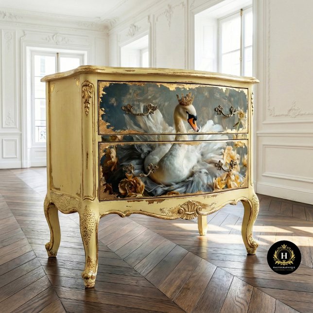 Golden Crown Swan mit gelben Florals Decoupage Seidenpapier (Von Creator hochgeladen)