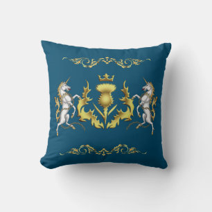 Golden Crowned Scottish Thistle in Blue Kissen