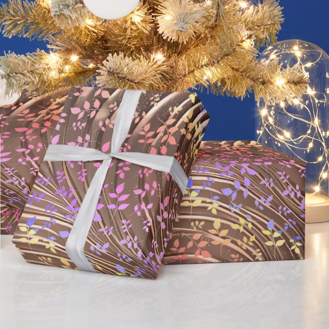 Golden Curves Neon Florals X'mas Wrapping Paper Geschenkpapier (Feiertage)