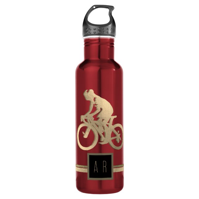 Golden Cyclist Silhouette Edelstahlflasche (Vorderseite)