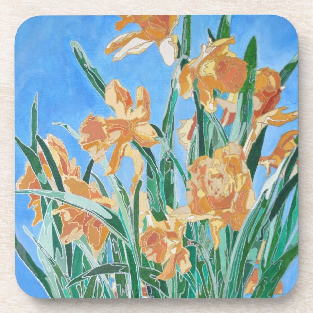 Golden Daffodils fett anmutend Art Untersetzer (Vorderseite)