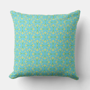 Golden Daffodils Muster auf Sky Blue Kissen