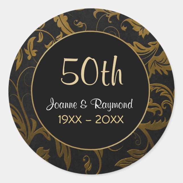 Golden Damask 50 Jahre alt - Anpassen Runder Aufkleber (Vorderseite)