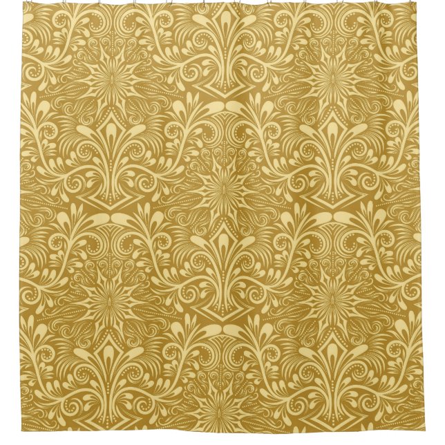Golden Damask Barockfarbenes Muster Duschvorhang (Vorderseite)