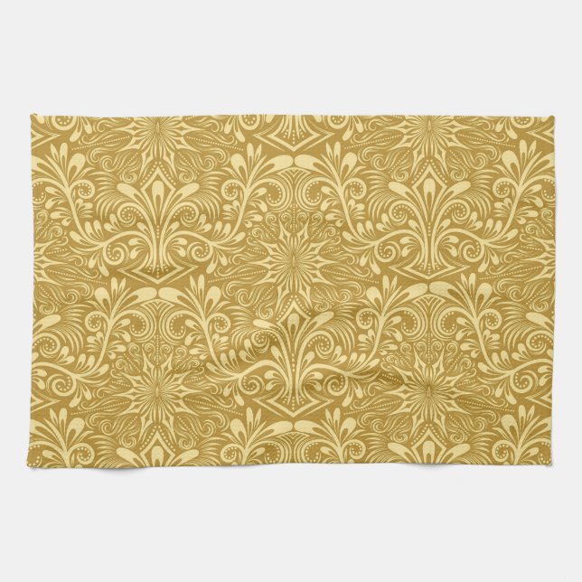 Golden Damask Barockfarbenes Muster Geschirrtuch (Horizontal)