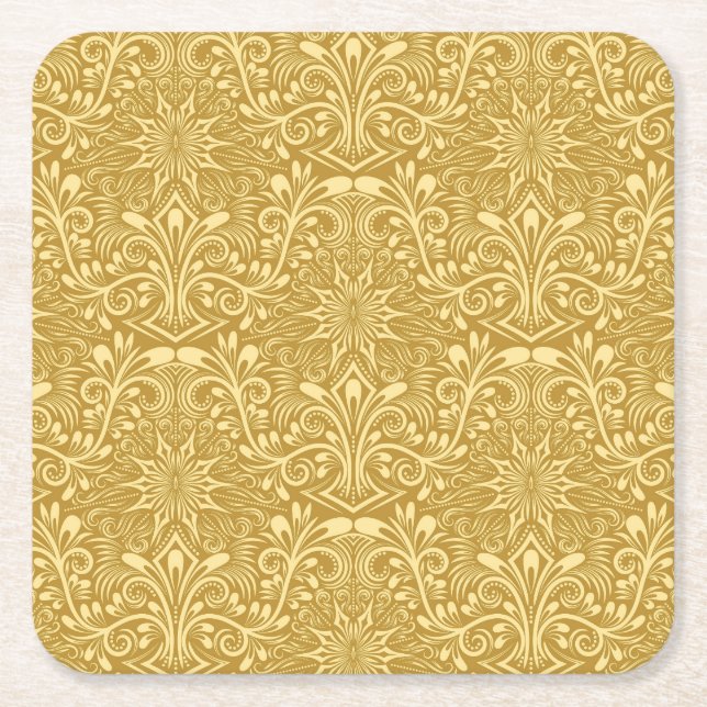 Golden Damask Barockfarbenes Muster Rechteckiger Pappuntersetzer (Vorderseite)