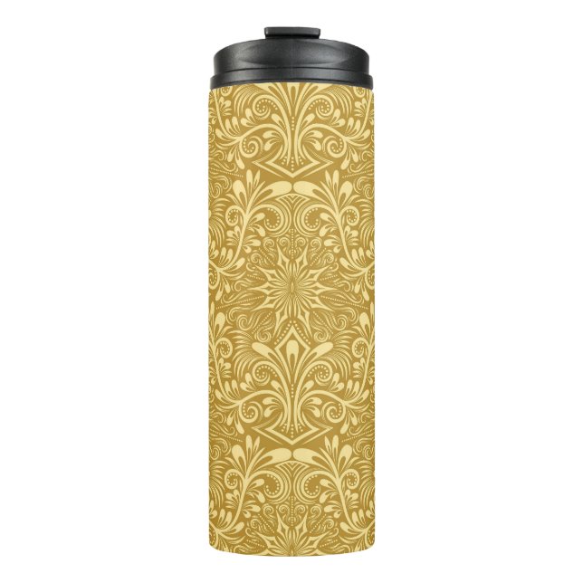 Golden Damask Barockfarbenes Muster Thermosbecher (Vorderseite)