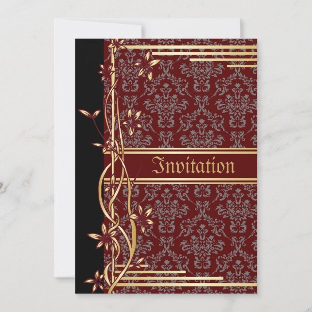 Golden Damask Luxus maßgeschneiderte Hochzeitseinl Einladung (Vorderseite)