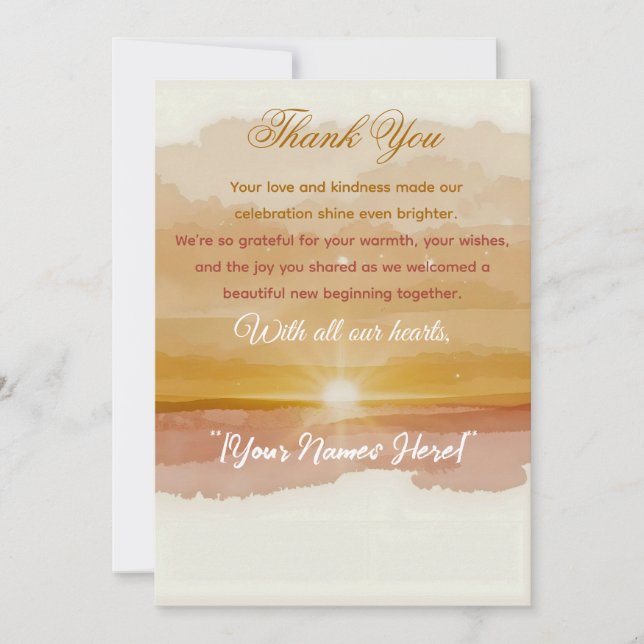 Golden Dawn Thank-You Card – Elegant New Year Grat Dankeskarte (Vorderseite)