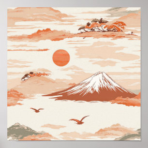 Golden Dawn über dem Berg Fuji – Aquarell-Sonnenau Poster