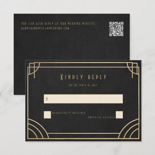Golden Deco wedding RSVP Karte (Vorne/Hinten)