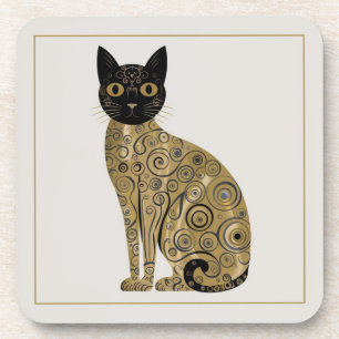 Golden Decorative Gustav Klimt Style Schwarze Katz Getränkeuntersetzer