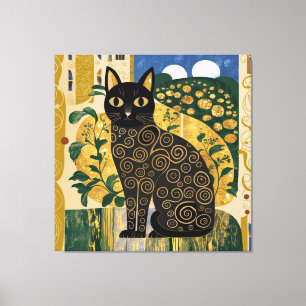 Golden Decorative Gustav Klimt Style Schwarze Katz Leinwanddruck