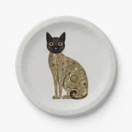 Golden Decorative Gustav Klimt Style Schwarze Katz Pappteller