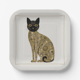 Golden Decorative Gustav Klimt Style Schwarze Katz Pappteller