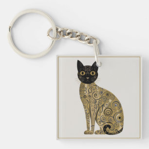 Golden Decorative Gustav Klimt Style Schwarze Katz Schlüsselanhänger
