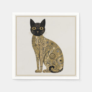 Golden Decorative Gustav Klimt Style Schwarze Katz Serviette
