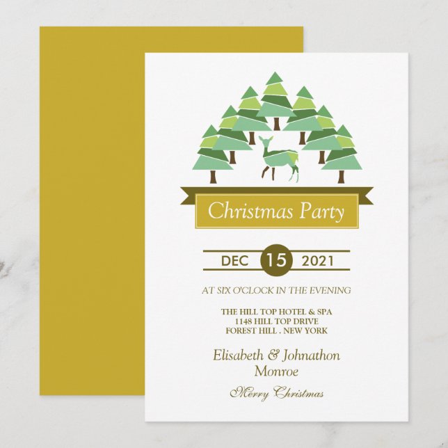 Golden Deer Forest Weihnachtszeit-Party Einladung (Vorne/Hinten)