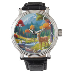 Golden Deer Stehend im Wald-987679 Armbanduhr