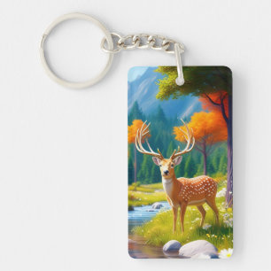 Golden Deer Stehend im Wald-987679 Schlüsselanhänger