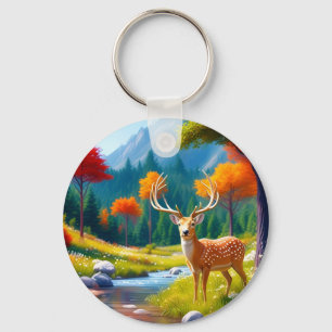 Golden Deer Stehend im Wald-987679 Schlüsselanhänger