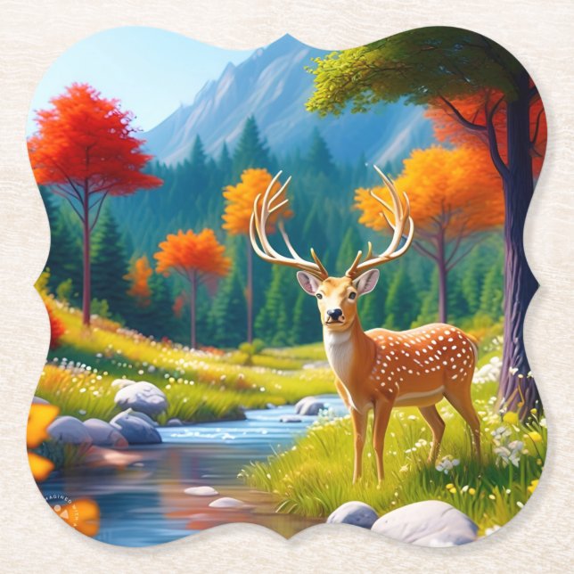 Golden Deer Stehend im Wald-987679 Untersetzer (Vorderseite)