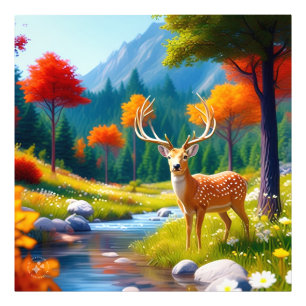 Golden Deer Stehend im Wald Fotodruck