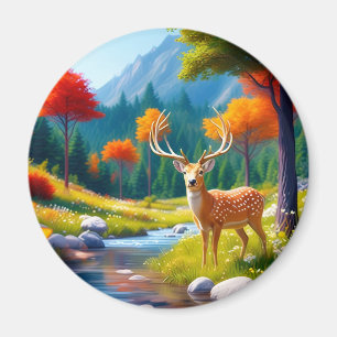 Golden Deer Stehend im Wald Magnet