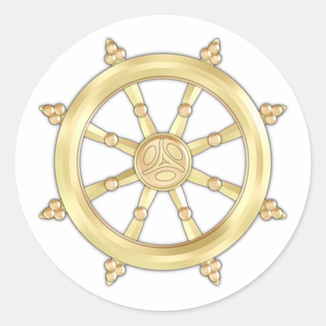 Golden Dharmacakra Runder Aufkleber (Vorderseite)
