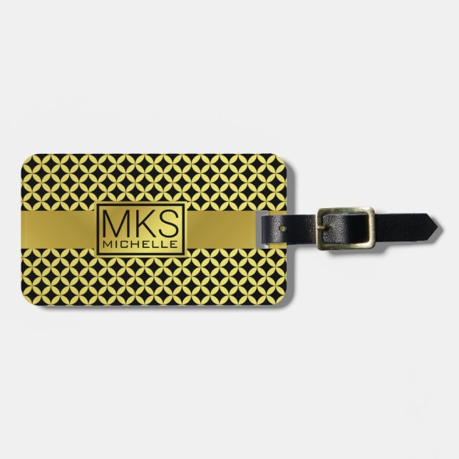 Golden Diamond Dot Mit Monogramm Gepäckmarke Gepäckanhänger (Vorderseite horizontal)