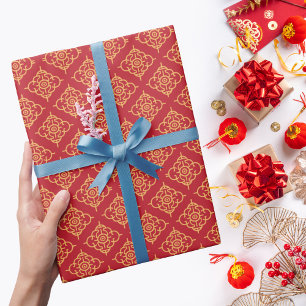 Golden Diamond Muster Red Chinese New Year Geschenkpapier