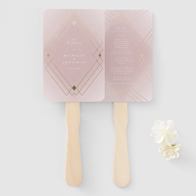 Golden Diamond Pink Geometric Deko Gatsby Wedding Fächer (Vorne und Hinten)
