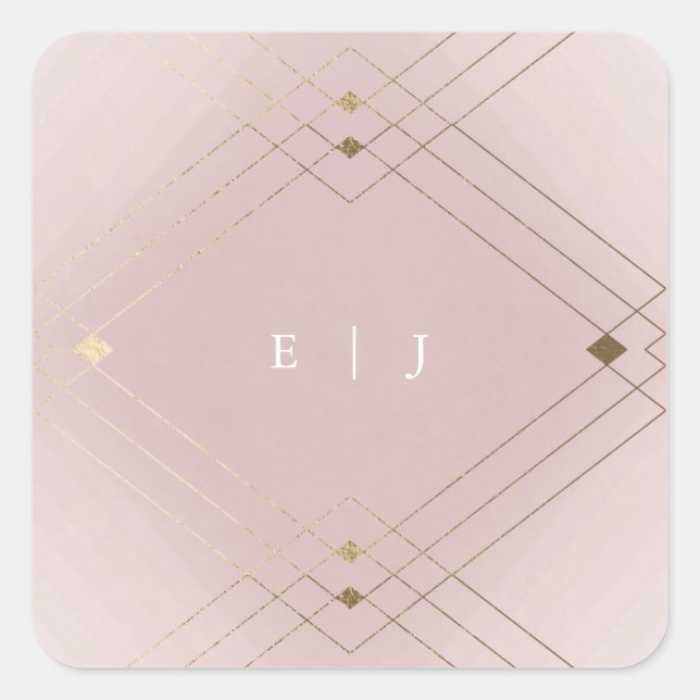 Golden Diamond Pink Geometric Deko Gatsby Wedding Quadratischer Aufkleber (Vorderseite)