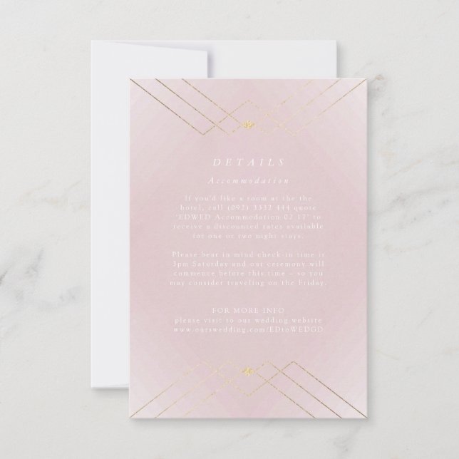Golden Diamond Pink Geometric Deko Gatsby Wedding RSVP Karte (Vorderseite)