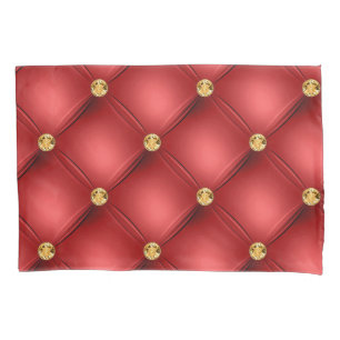 Golden Diamonds Tufted Leather Gemstone Red Kissenbezug