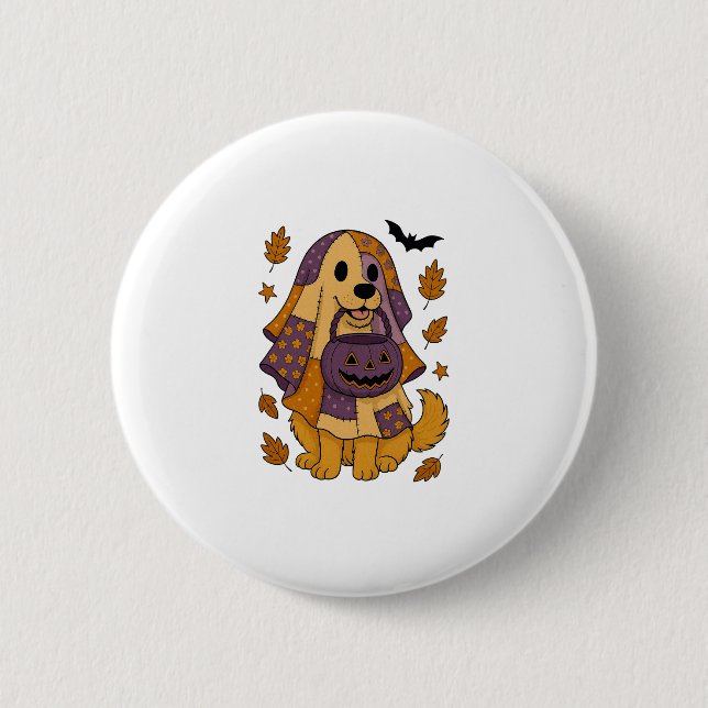 Golden Dog Ghost Halloween Button (Vorderseite)