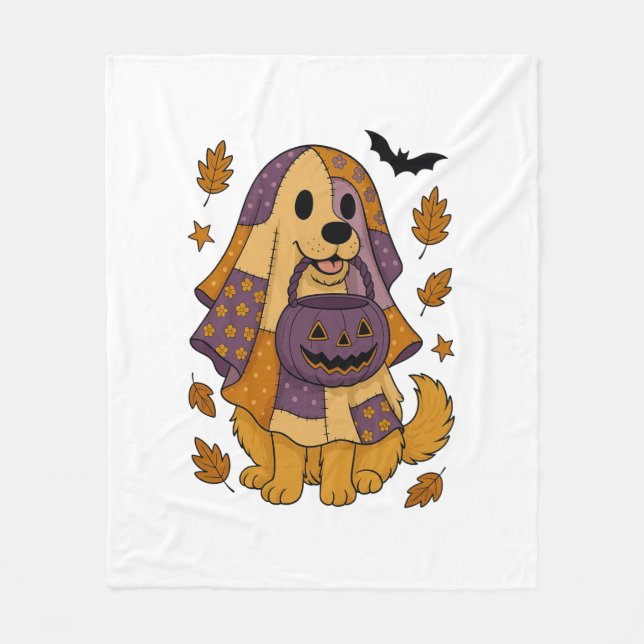 Golden Dog Ghost Halloween Fleecedecke (Vorderseite)