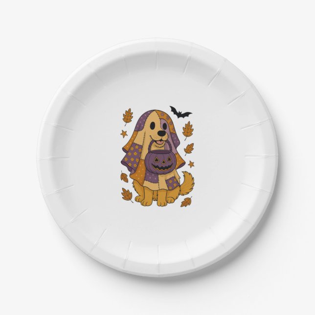 Golden Dog Ghost Halloween Pappteller (Vorderseite)