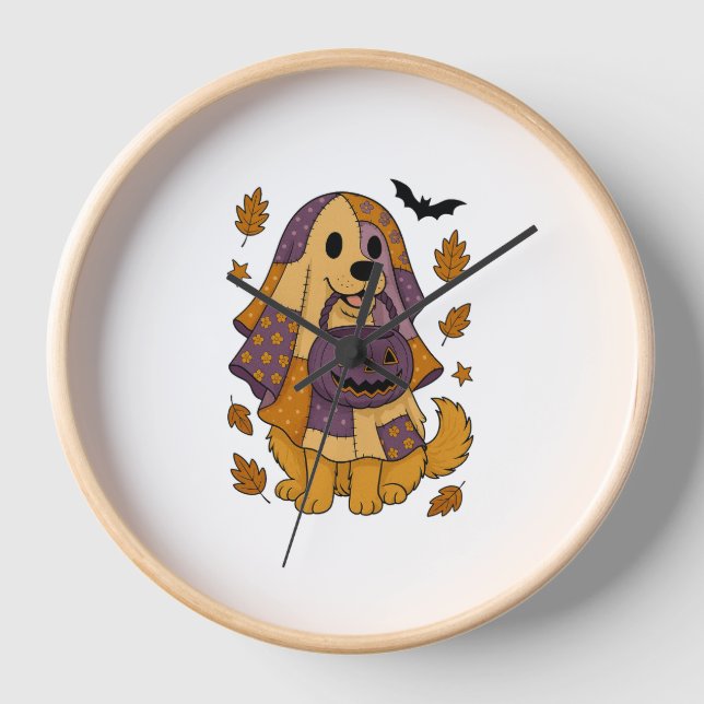 Golden Dog Ghost Halloween Uhr (Vorderseite)