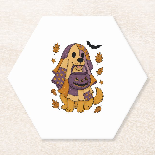 Golden Dog Ghost Halloween Untersetzer (Vorderseite)